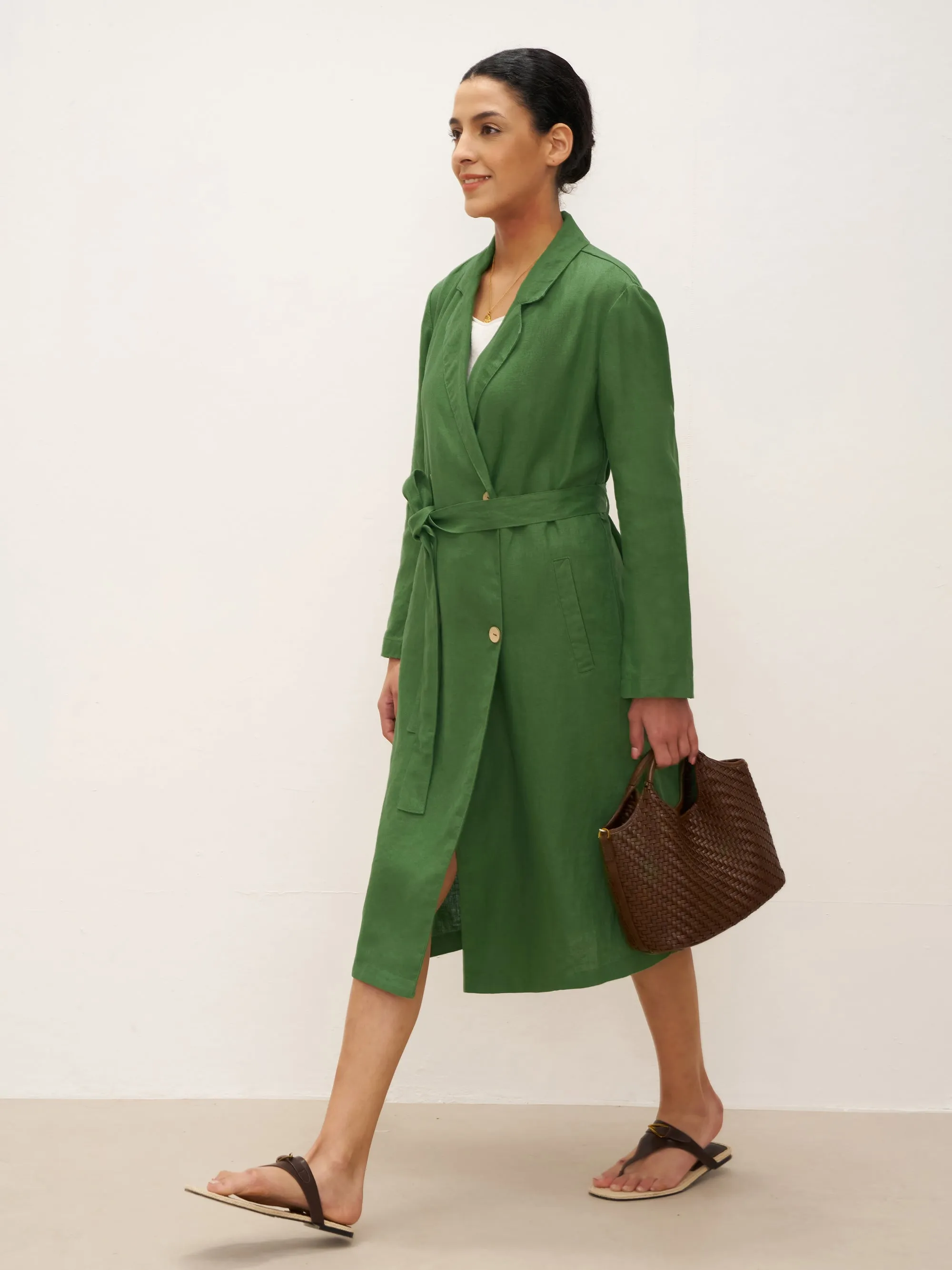 100% Linen Double-Breasted Belted Trench Coat LEILA