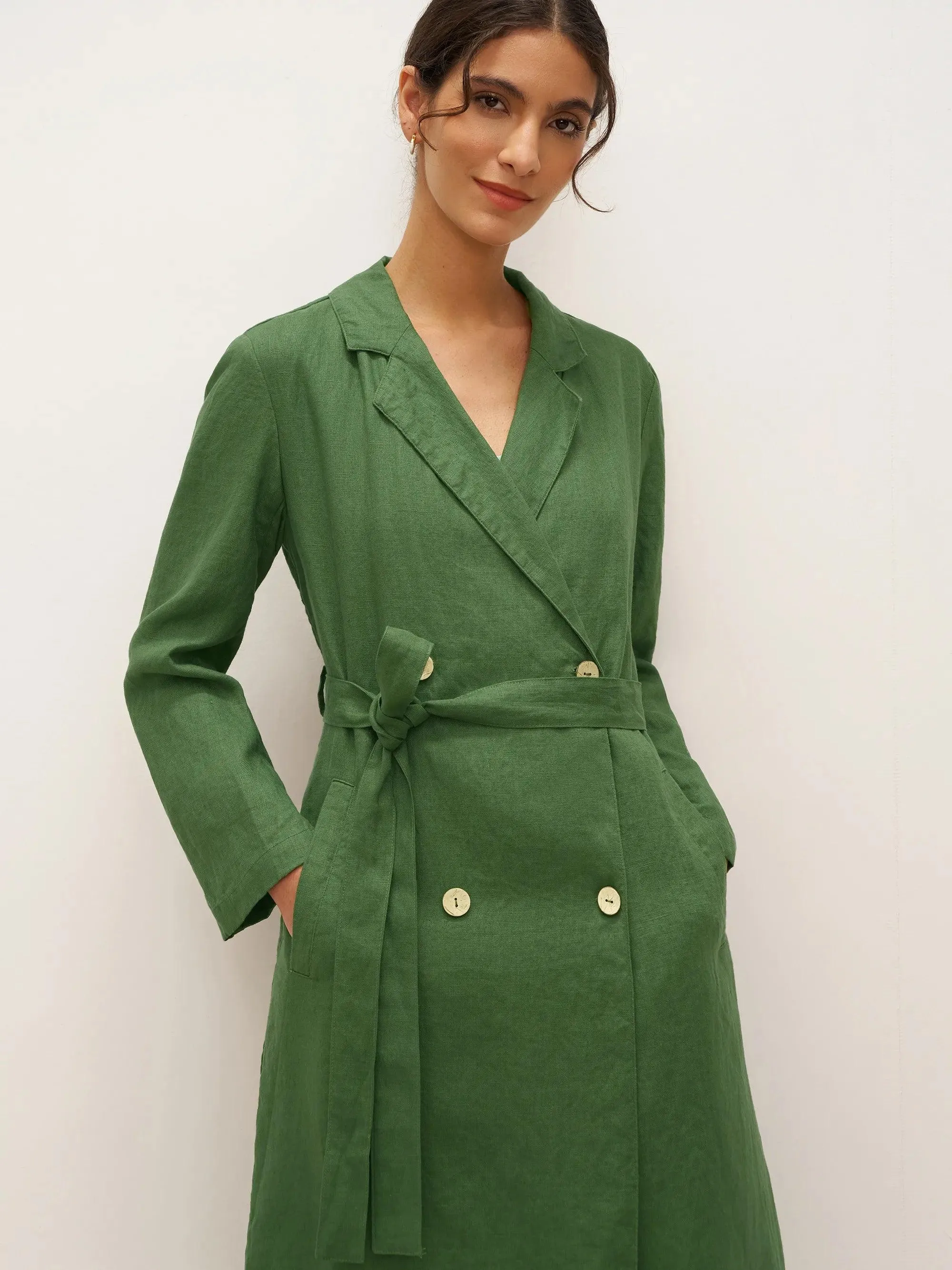100% Linen Double-Breasted Belted Trench Coat LEILA