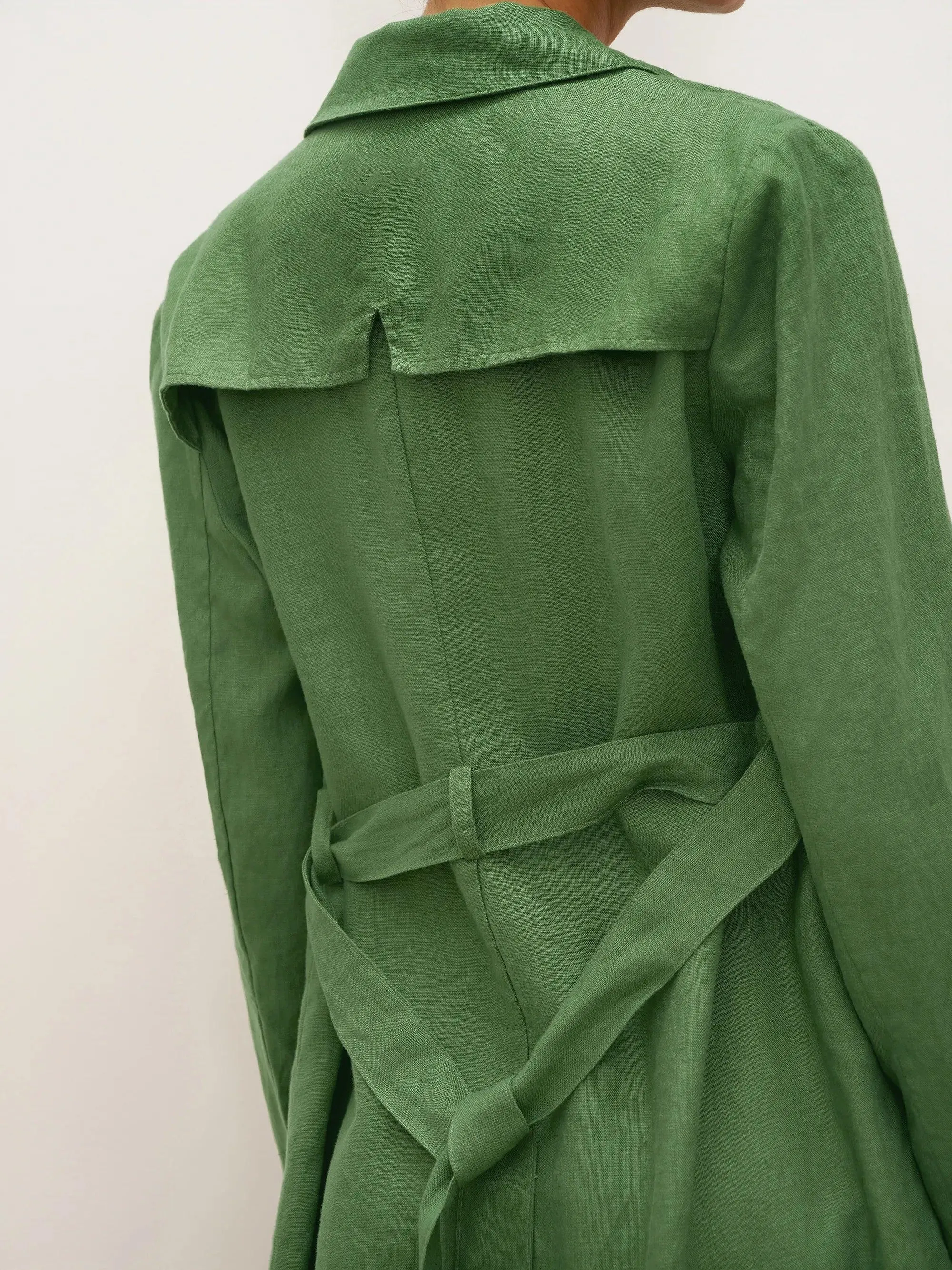 100% Linen Double-Breasted Belted Trench Coat LEILA