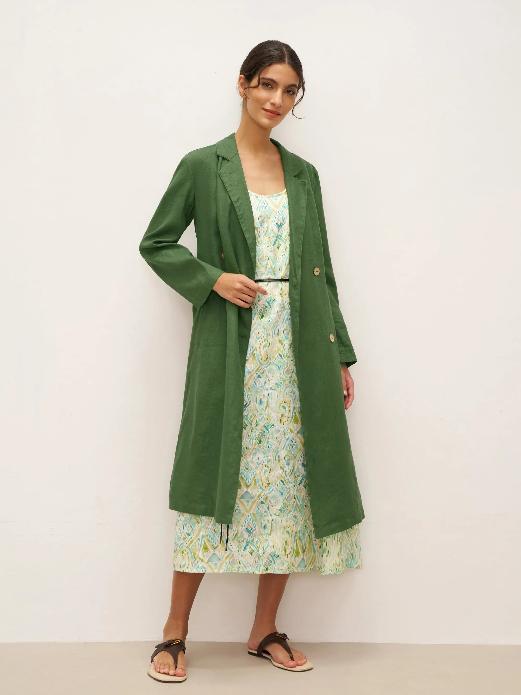 100% Linen Double-Breasted Belted Trench Coat LEILA