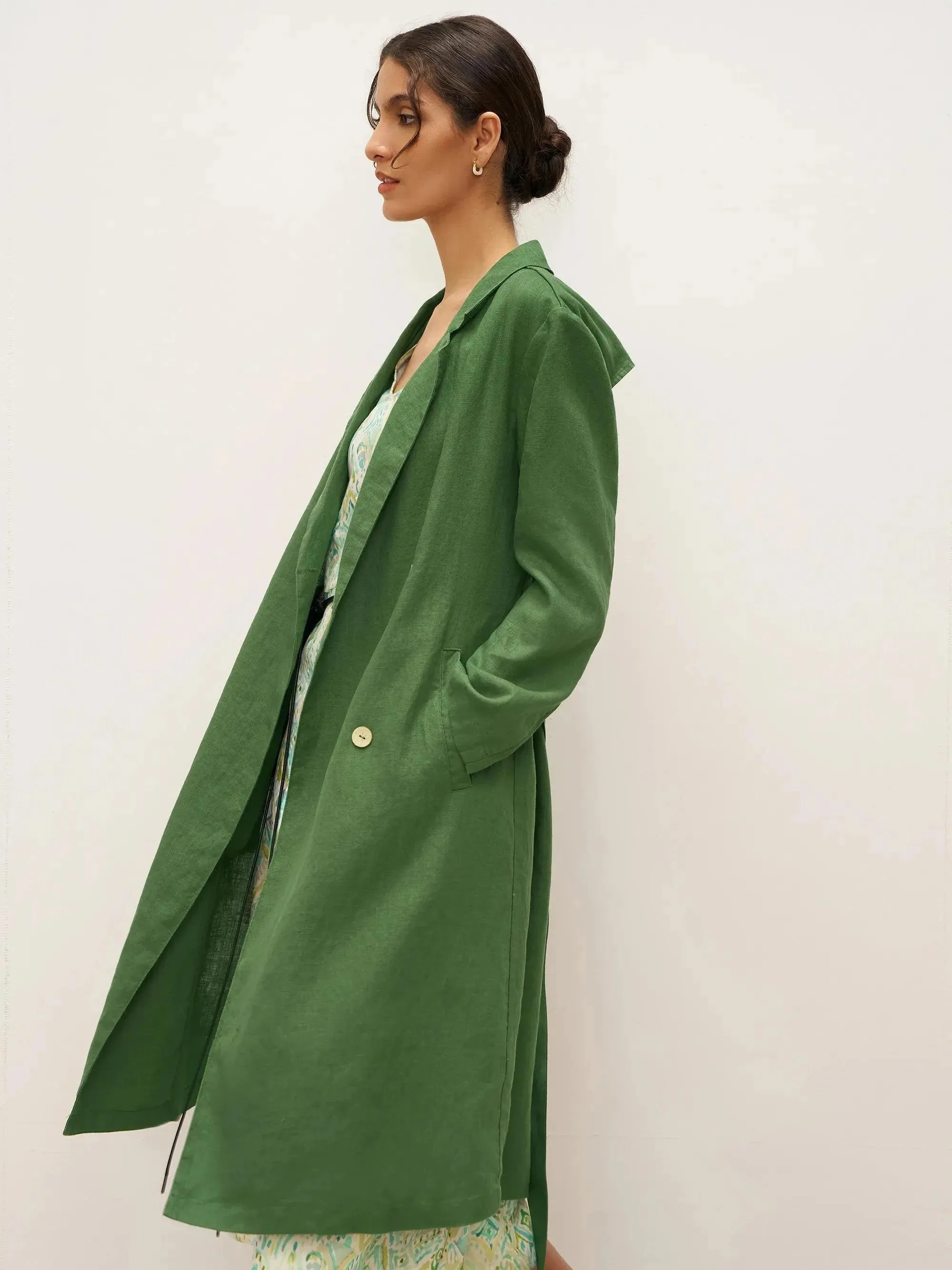 100% Linen Double-Breasted Belted Trench Coat LEILA