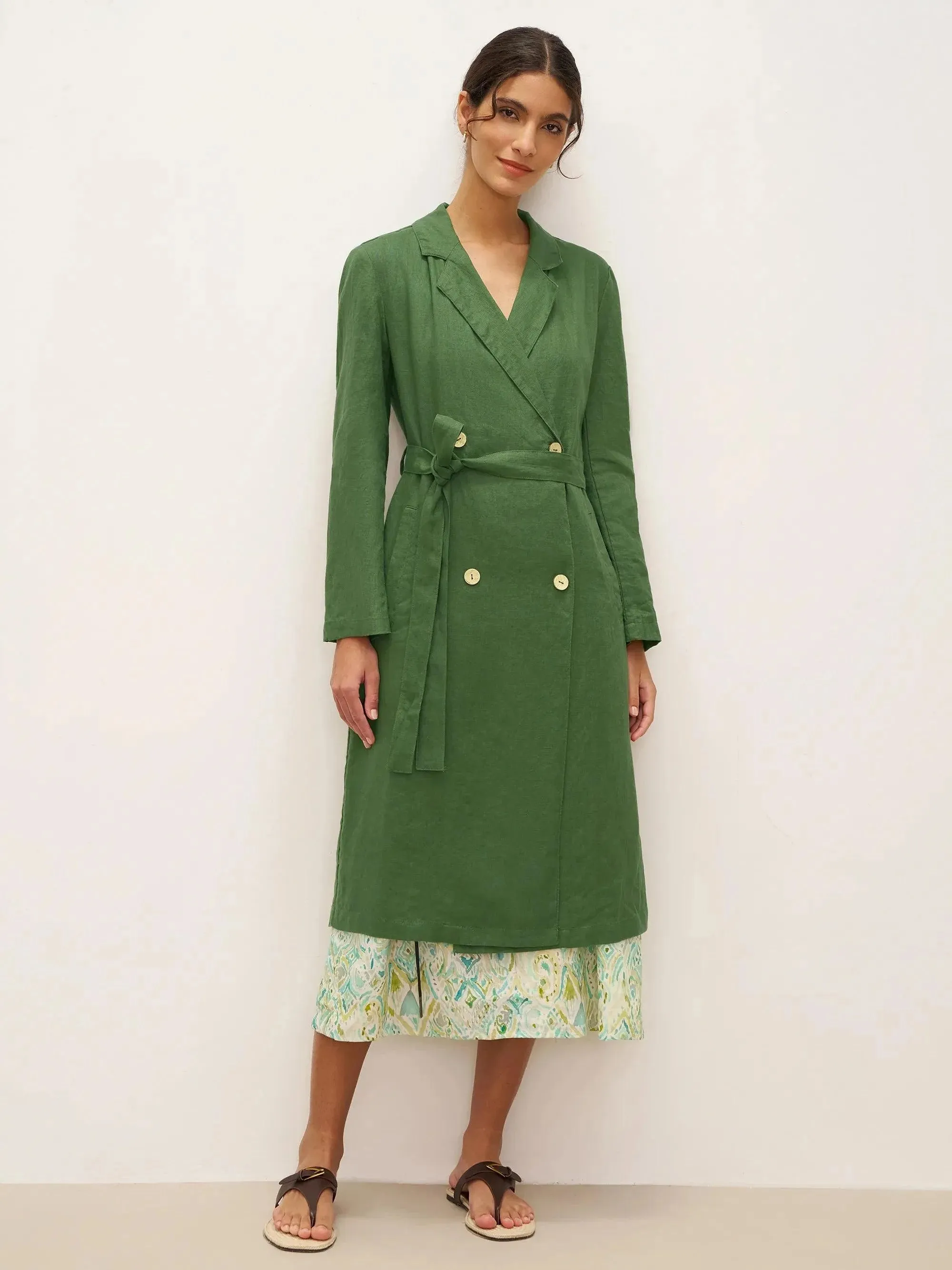 100% Linen Double-Breasted Belted Trench Coat LEILA