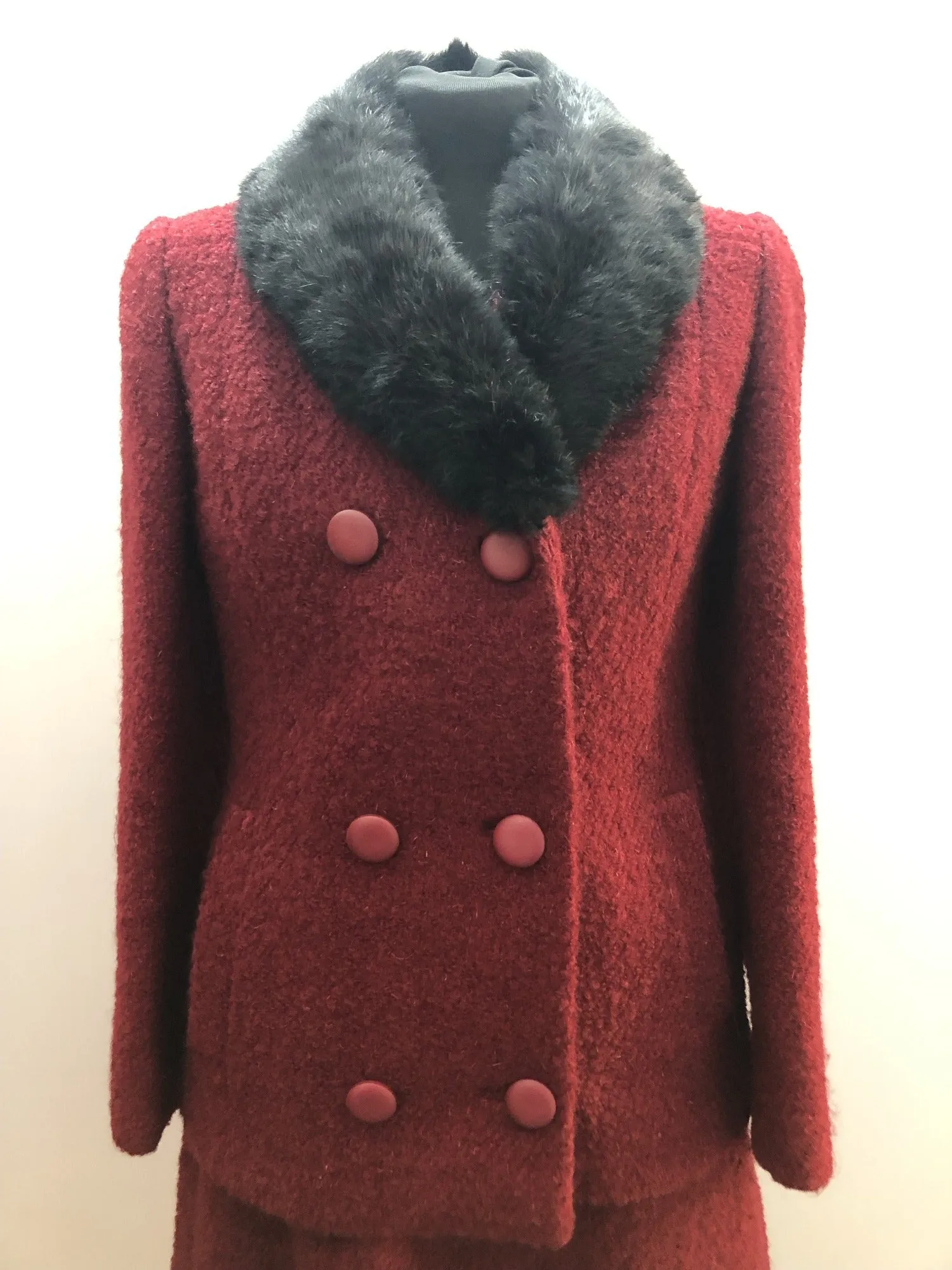1960s Two Piece Fur Collar Jacket and Skirt Set - Size 6