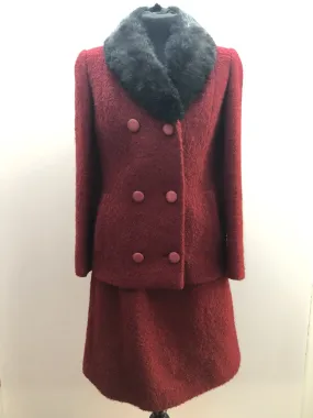 1960s Two Piece Fur Collar Jacket and Skirt Set - Size 6