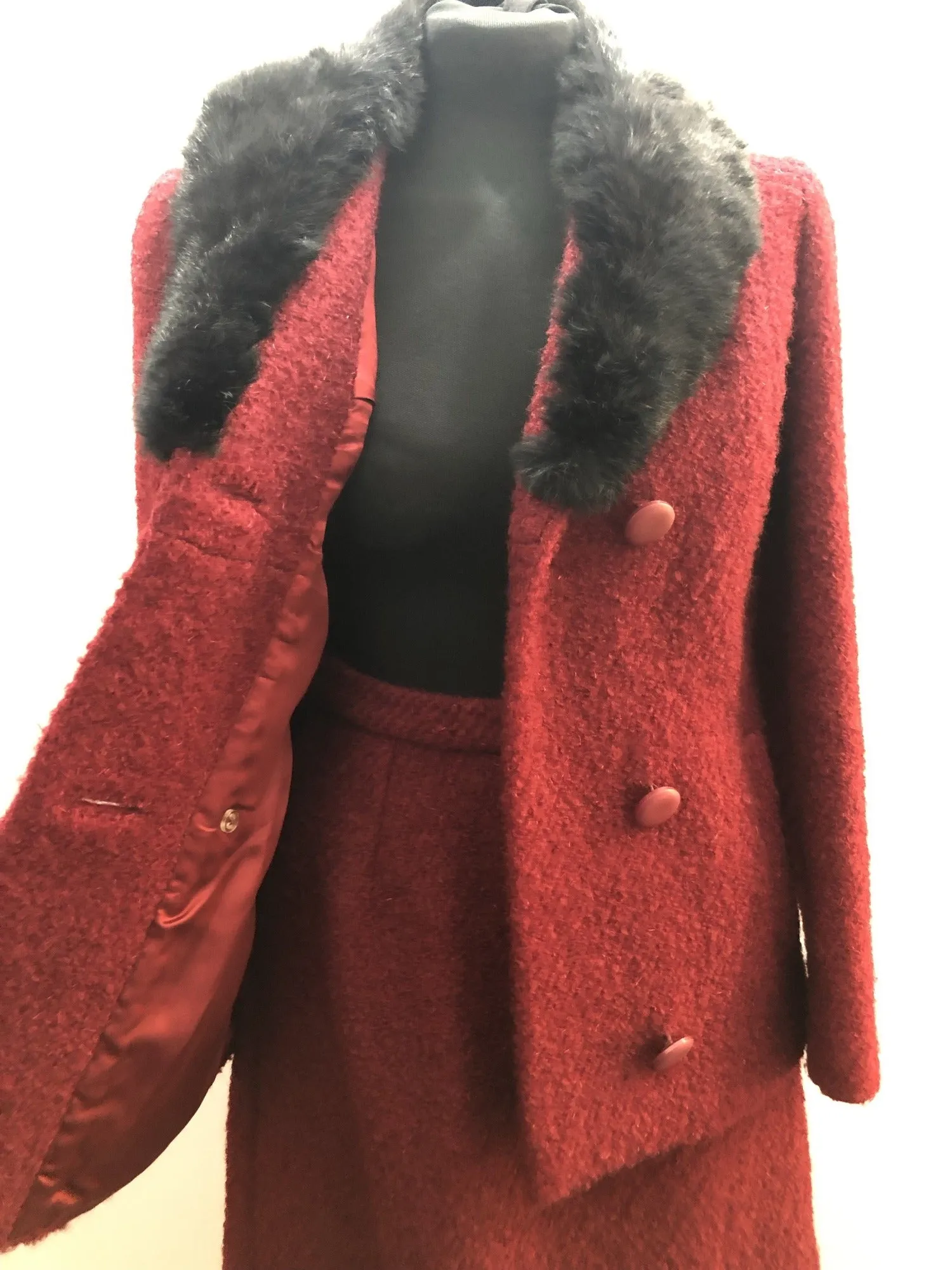 1960s Two Piece Fur Collar Jacket and Skirt Set - Size 6