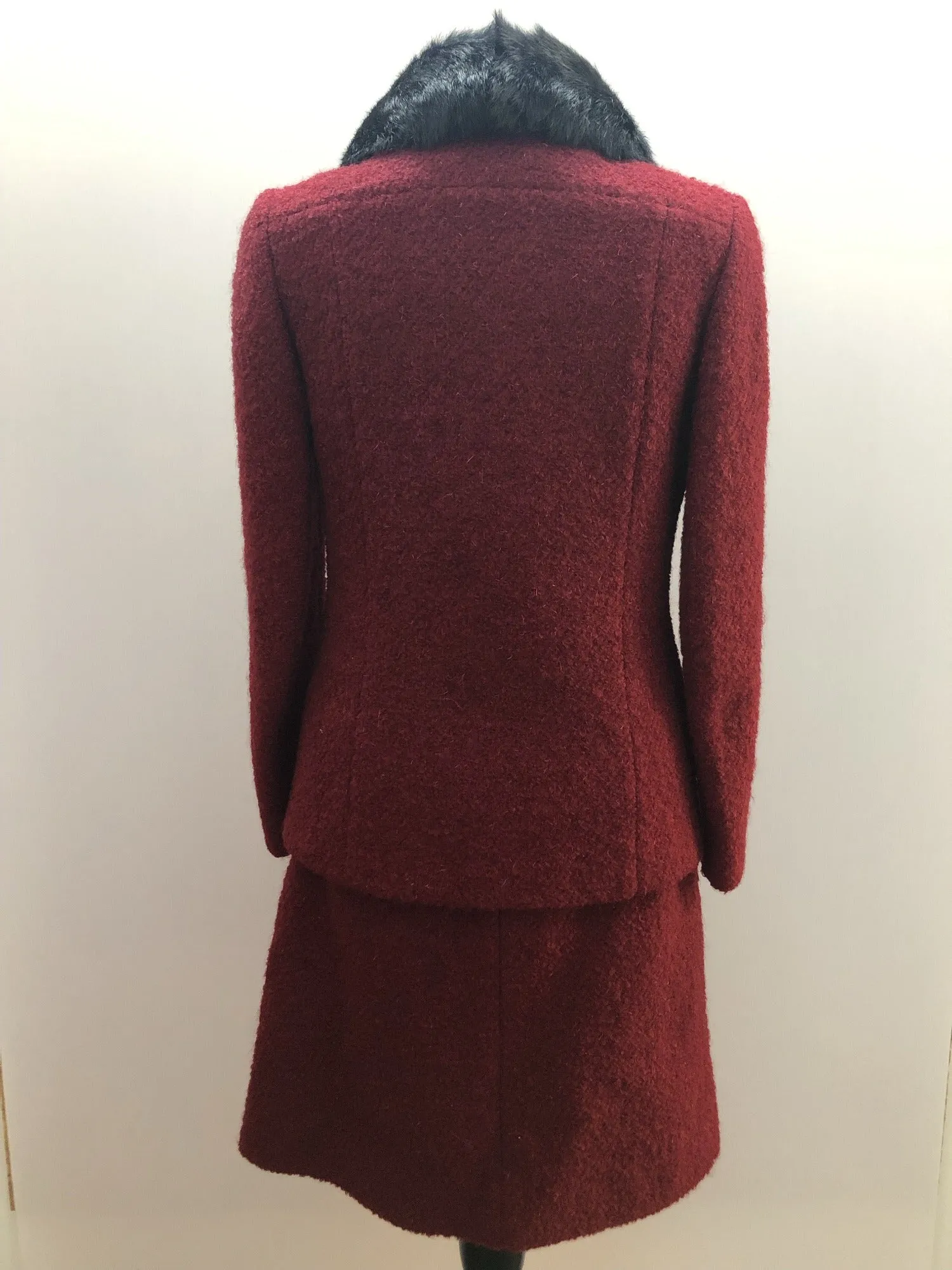 1960s Two Piece Fur Collar Jacket and Skirt Set - Size 6