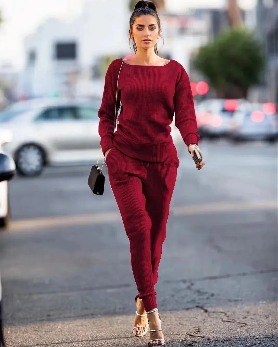 2024 Herbst Pullover Hose 2-teiliges Set lässige Active wear Damen Damen Winter einfarbige zweiteilige Outfits passende Sets elegant