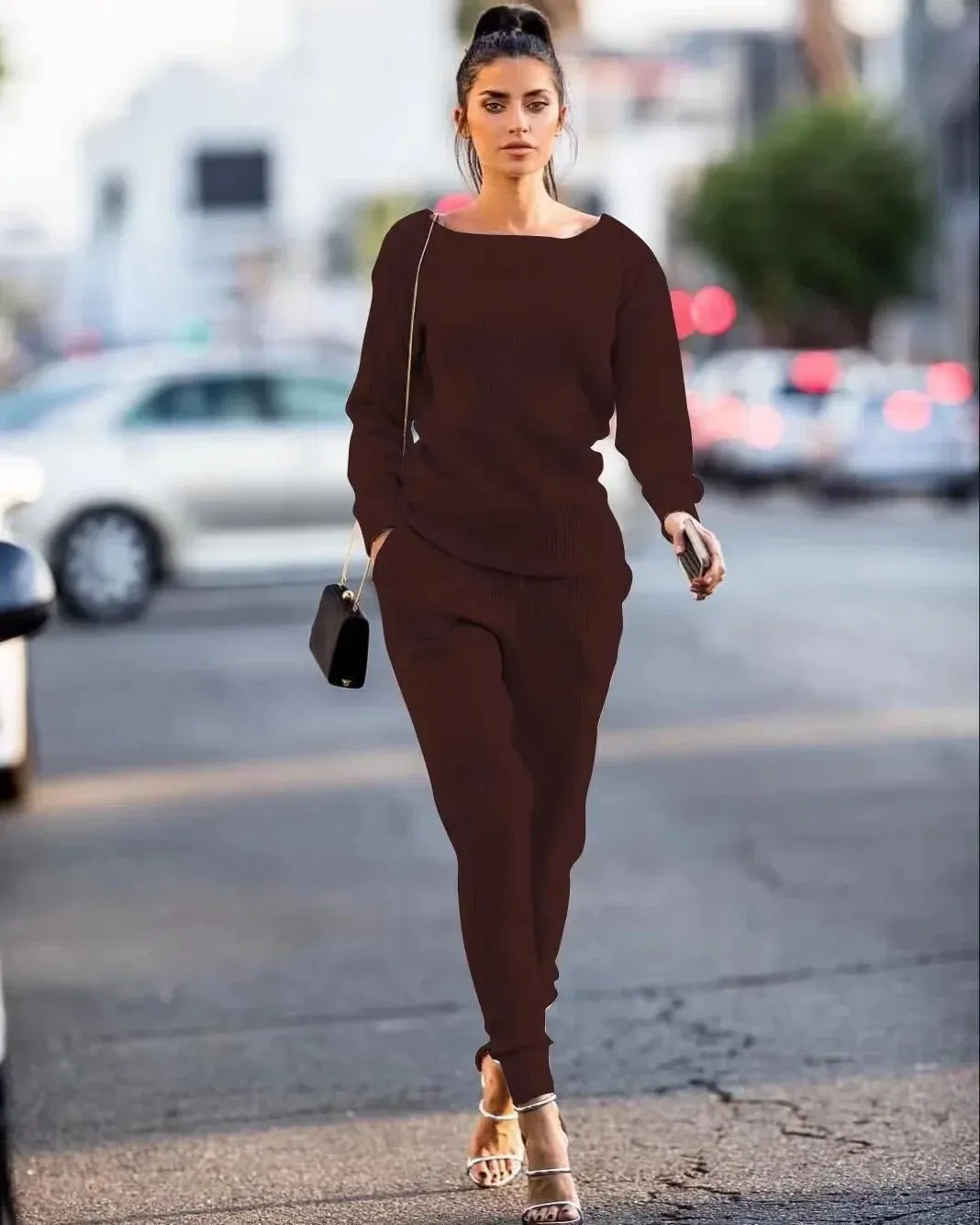 2024 Herbst Pullover Hose 2-teiliges Set lässige Active wear Damen Damen Winter einfarbige zweiteilige Outfits passende Sets elegant