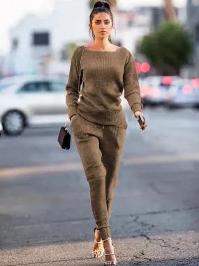 2024 Herbst Pullover Hose 2-teiliges Set lässige Active wear Damen Damen Winter einfarbige zweiteilige Outfits passende Sets elegant