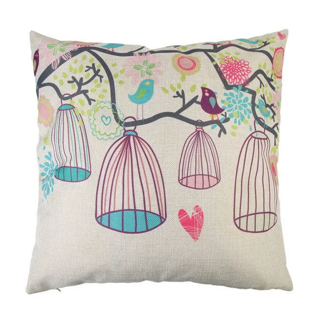 43 cm Bird Pattern Cotton Pillow Cover