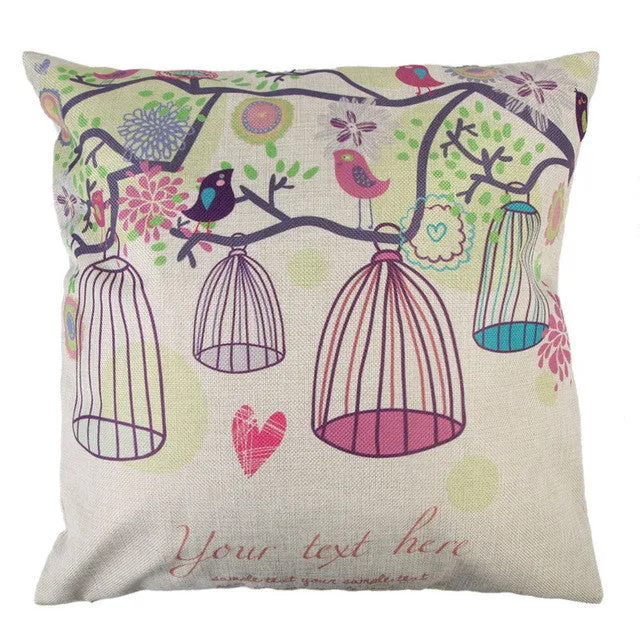 43 cm Bird Pattern Cotton Pillow Cover