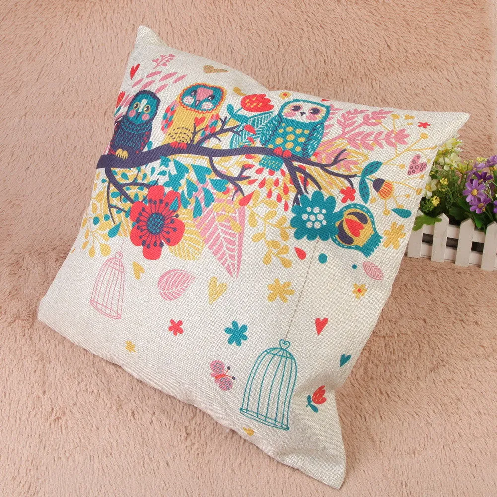 43 cm Bird Pattern Cotton Pillow Cover