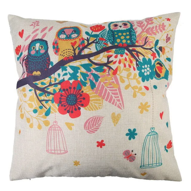 43 cm Bird Pattern Cotton Pillow Cover