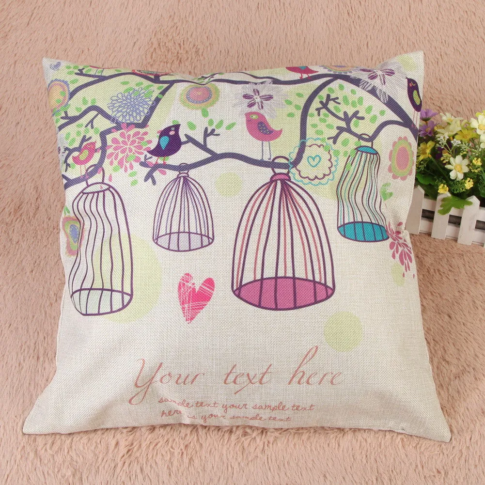 43 cm Bird Pattern Cotton Pillow Cover