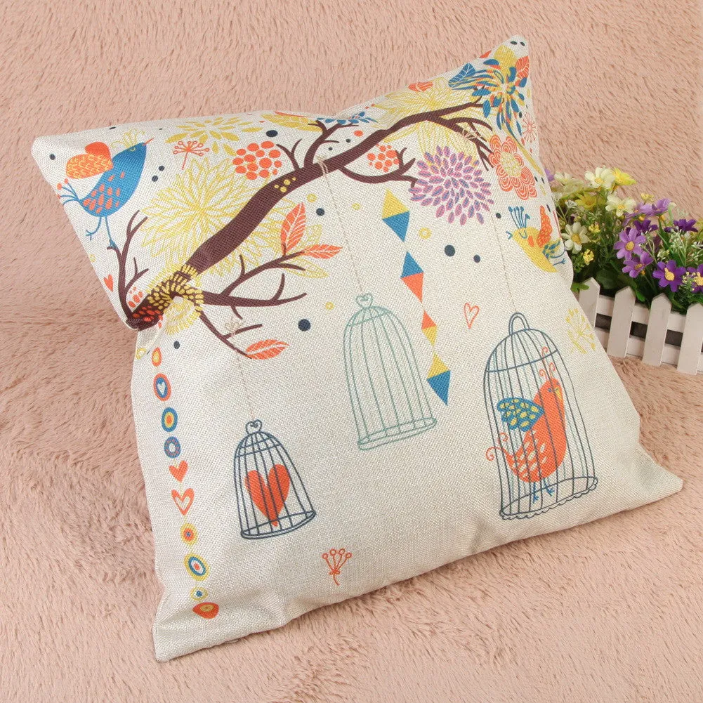 43 cm Bird Pattern Cotton Pillow Cover