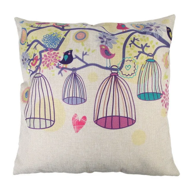 43 cm Bird Pattern Cotton Pillow Cover