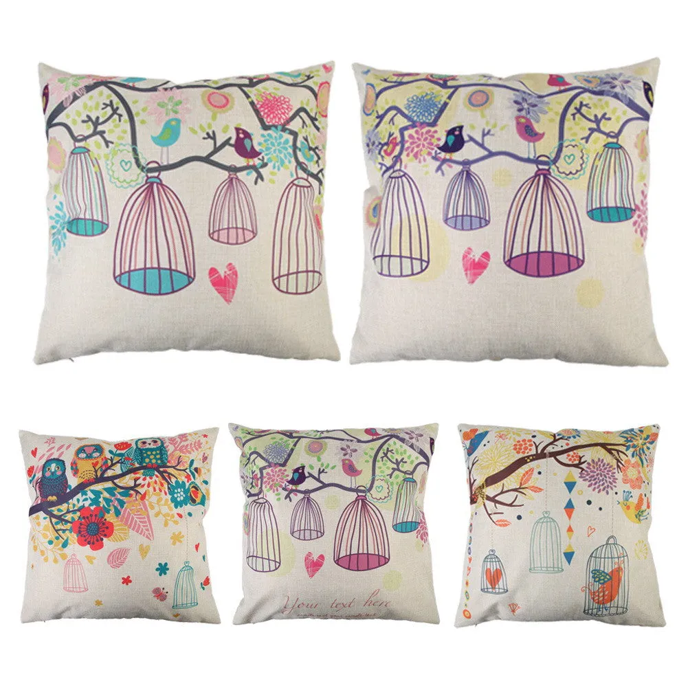 43 cm Bird Pattern Cotton Pillow Cover