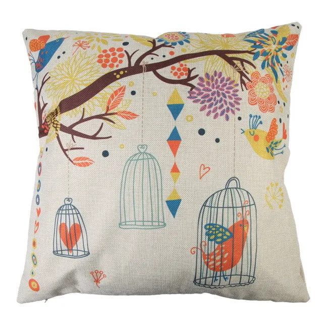 43 cm Bird Pattern Cotton Pillow Cover