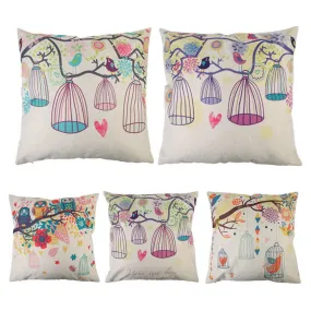 43 cm Bird Pattern Cotton Pillow Cover