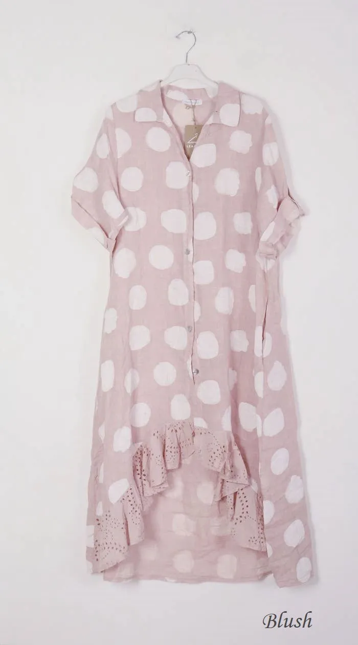 71582 Artsy Dots Long Linen Button Dress