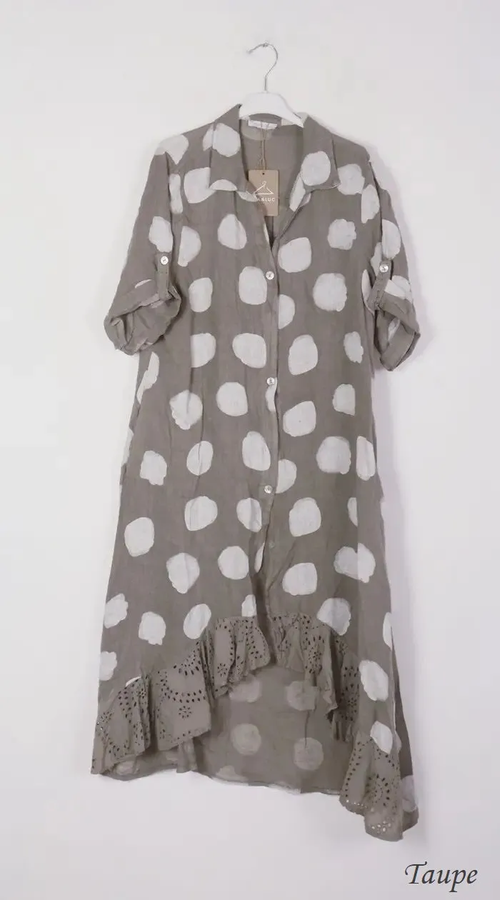 71582 Artsy Dots Long Linen Button Dress