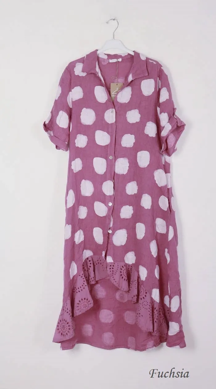71582 Artsy Dots Long Linen Button Dress