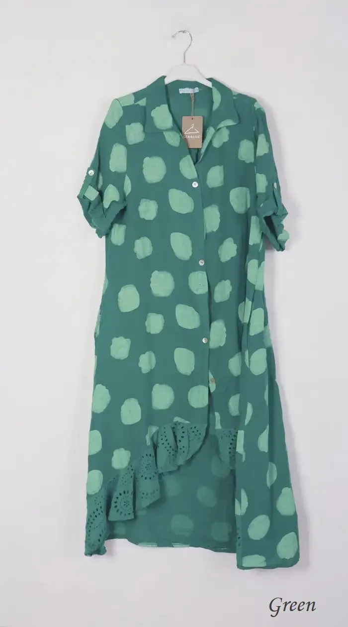 71582 Artsy Dots Long Linen Button Dress
