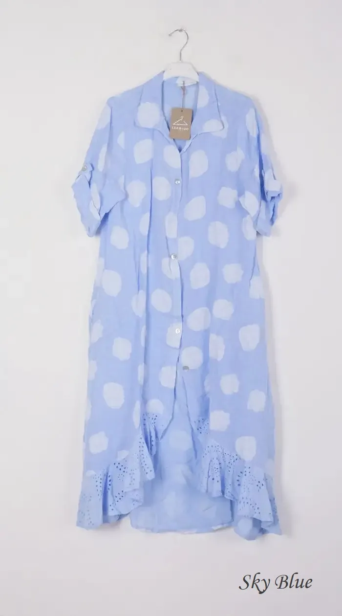 71582 Artsy Dots Long Linen Button Dress