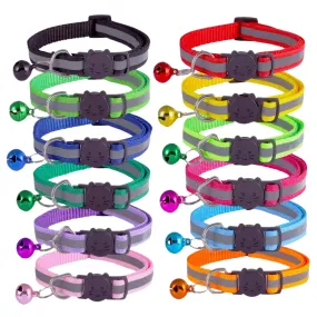 Adjustable Reflective Nylon Cat Collar With Bell - Large/Lime Green