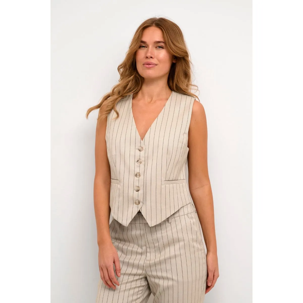 Agathe waistcoat sand/black pin stripe
