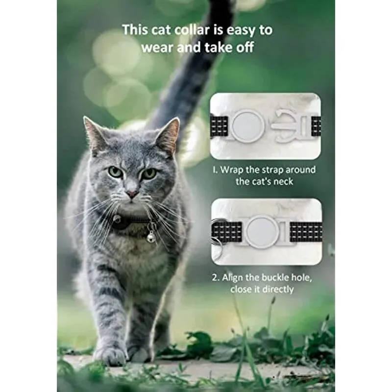 AirTag Cat Collar Reflective Kitten Collar - Breakaway Apple Air Tag Cat Collar, GPS Cat Collar with AirTag Holder and Bell