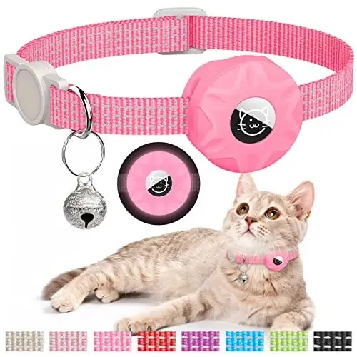 AirTag Cat Collar Reflective Kitten Collar - Breakaway Apple Air Tag Cat Collar, GPS Cat Collar with AirTag Holder and Bell
