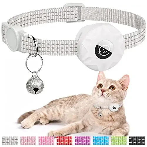 AirTag Cat Collar Reflective Kitten Collar - Breakaway Apple Air Tag Cat Collar, GPS Cat Collar with AirTag Holder and Bell