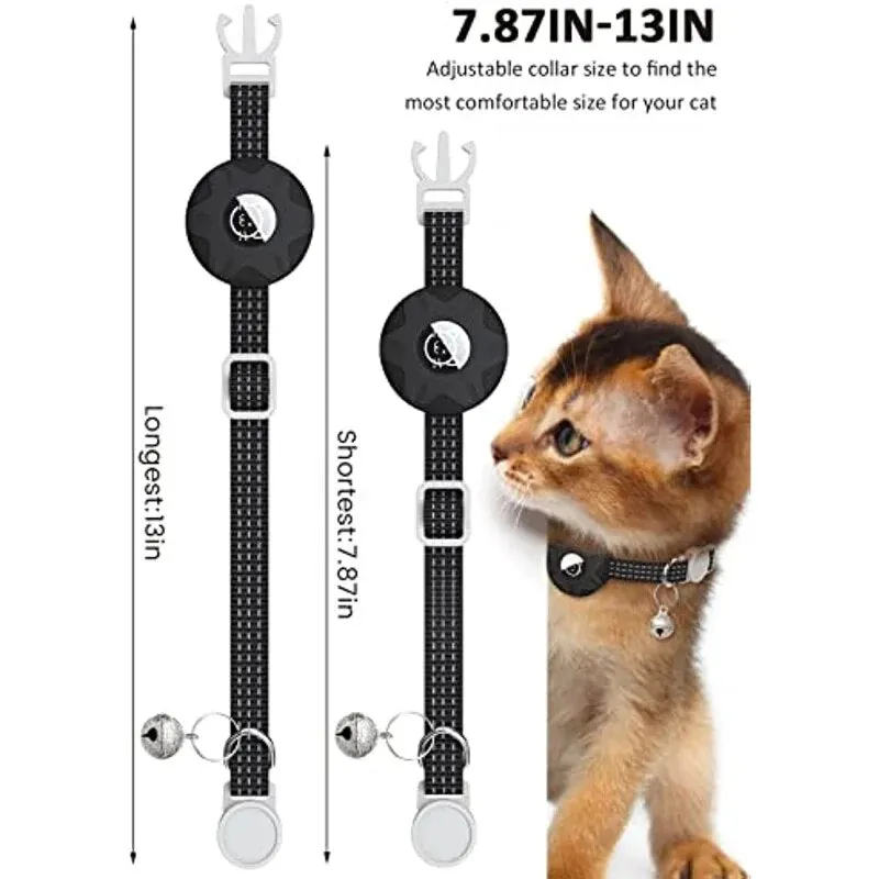 AirTag Cat Collar Reflective Kitten Collar - Breakaway Apple Air Tag Cat Collar, GPS Cat Collar with AirTag Holder and Bell