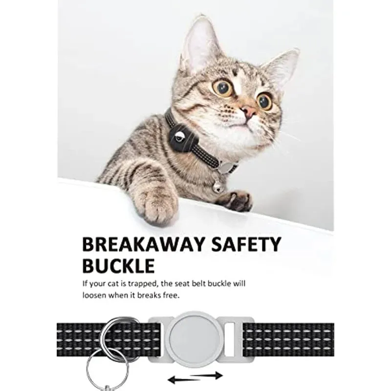 AirTag Cat Collar Reflective Kitten Collar - Breakaway Apple Air Tag Cat Collar, GPS Cat Collar with AirTag Holder and Bell