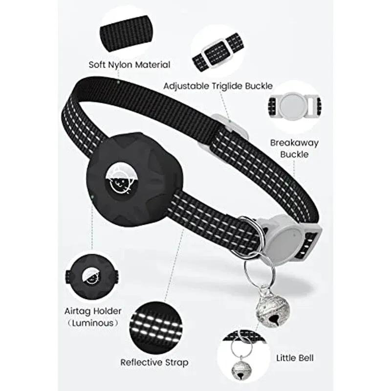 AirTag Cat Collar Reflective Kitten Collar - Breakaway Apple Air Tag Cat Collar, GPS Cat Collar with AirTag Holder and Bell
