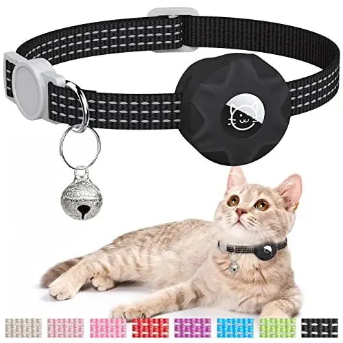 AirTag Cat Collar Reflective Kitten Collar - Breakaway Apple Air Tag Cat Collar, GPS Cat Collar with AirTag Holder and Bell