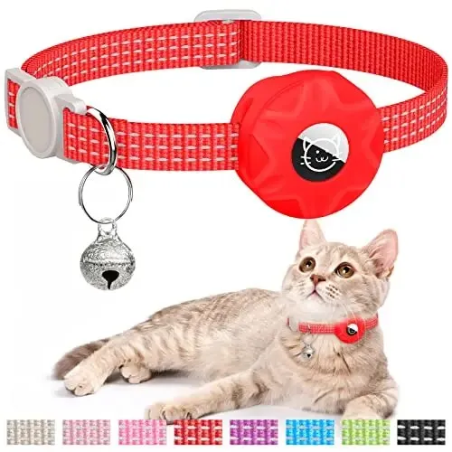 AirTag Cat Collar Reflective Kitten Collar - Breakaway Apple Air Tag Cat Collar, GPS Cat Collar with AirTag Holder and Bell