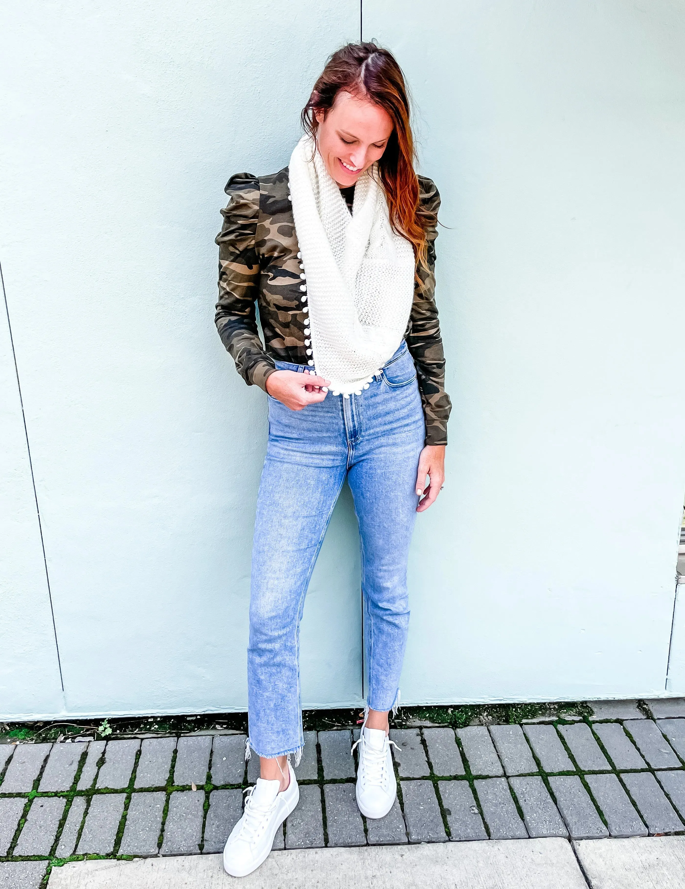 Aisha Loop Scarf with Pop Pom Trim CREAM