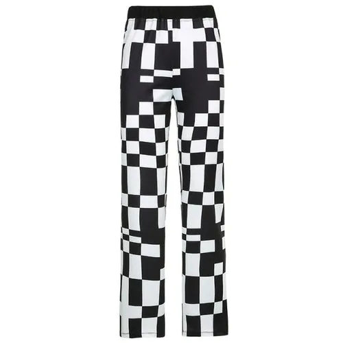 Autumn Knit Plaid Pants Black and White Streetwear Vintage Fashion
