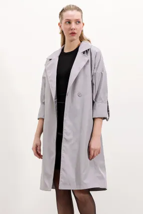 BGD Women Double-Breasted Collar Lined Trench Coat - Grey - Odivelas