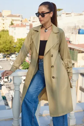 BGD Women Double-Breasted Trench Coat - Army Green - Copperas Cove