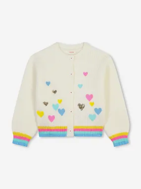 Billieblush Girls Hearts Knitted Cardigan in Ivory