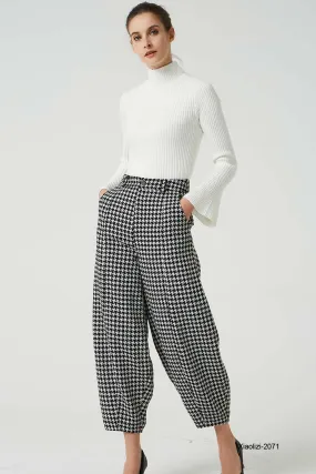 black and white wool pants, loose fitting baggy pants 2071#