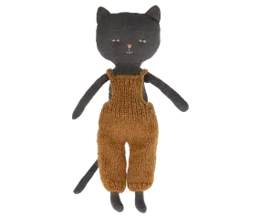 Black Kitten in Orange Overalls