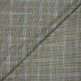 Blue and Brown Windowpane Wool Suiting Fabric