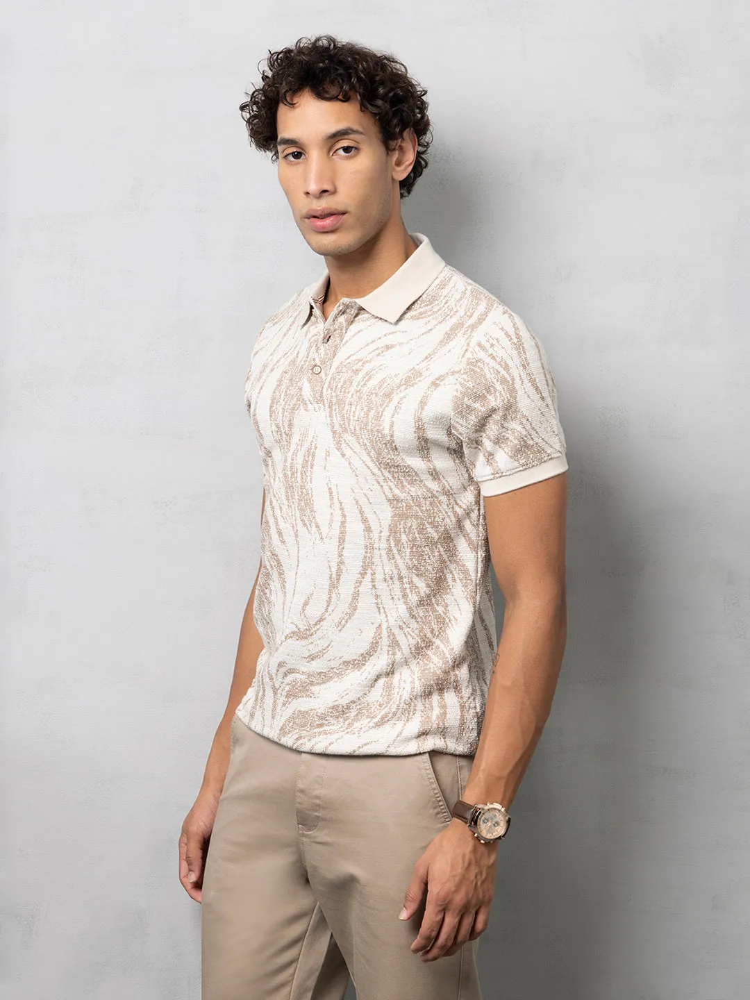 Brown Jacquard Polo T-Shirt