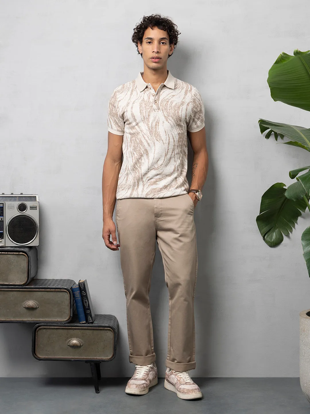 Brown Jacquard Polo T-Shirt