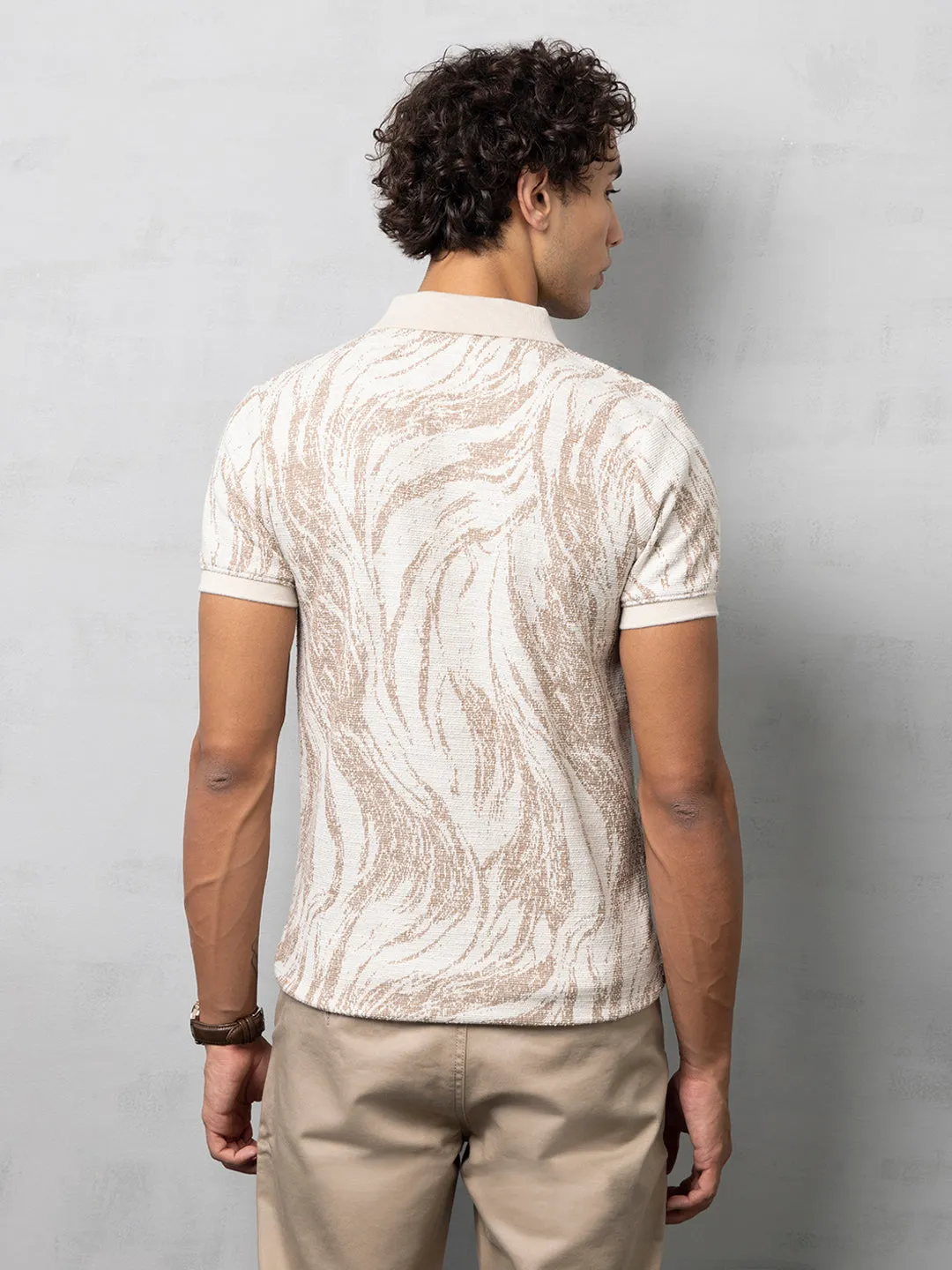 Brown Jacquard Polo T-Shirt
