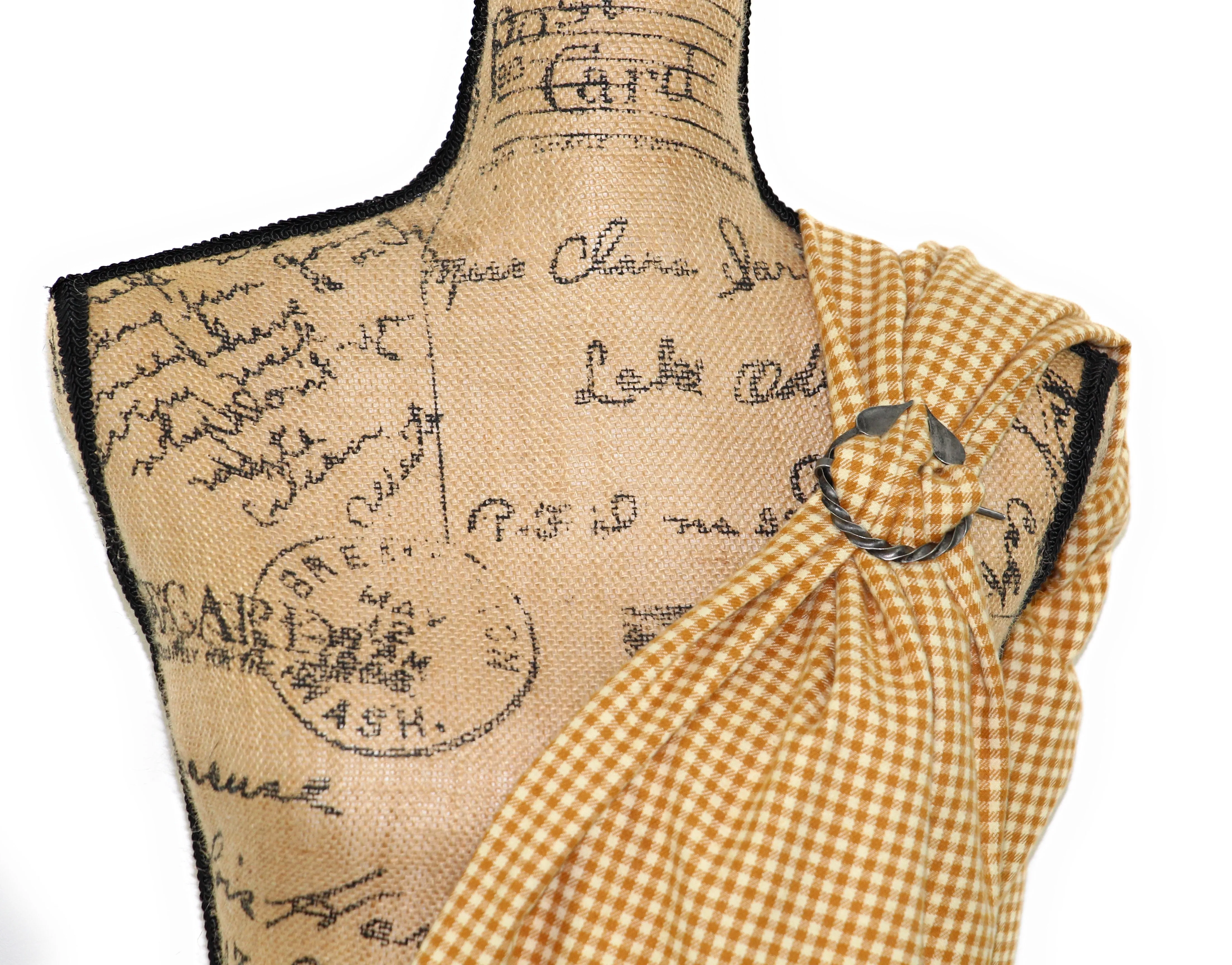 Butterscotch Orange/Mustard Yellow and Cream Small Check Gingham Plaid Lightweight Infinity or Blanket Scarf